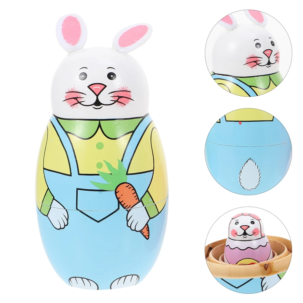 1 Set of Rabbit Painted Stacking Russian Wooden Doll Easter Nesting Doll Decor