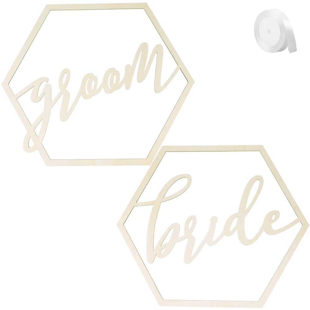 2pcs Wooden Bride Groom Chair Signs Hexagon Wedding Hanging Signs  for Bride and Groom Wedding Chairs Hanging