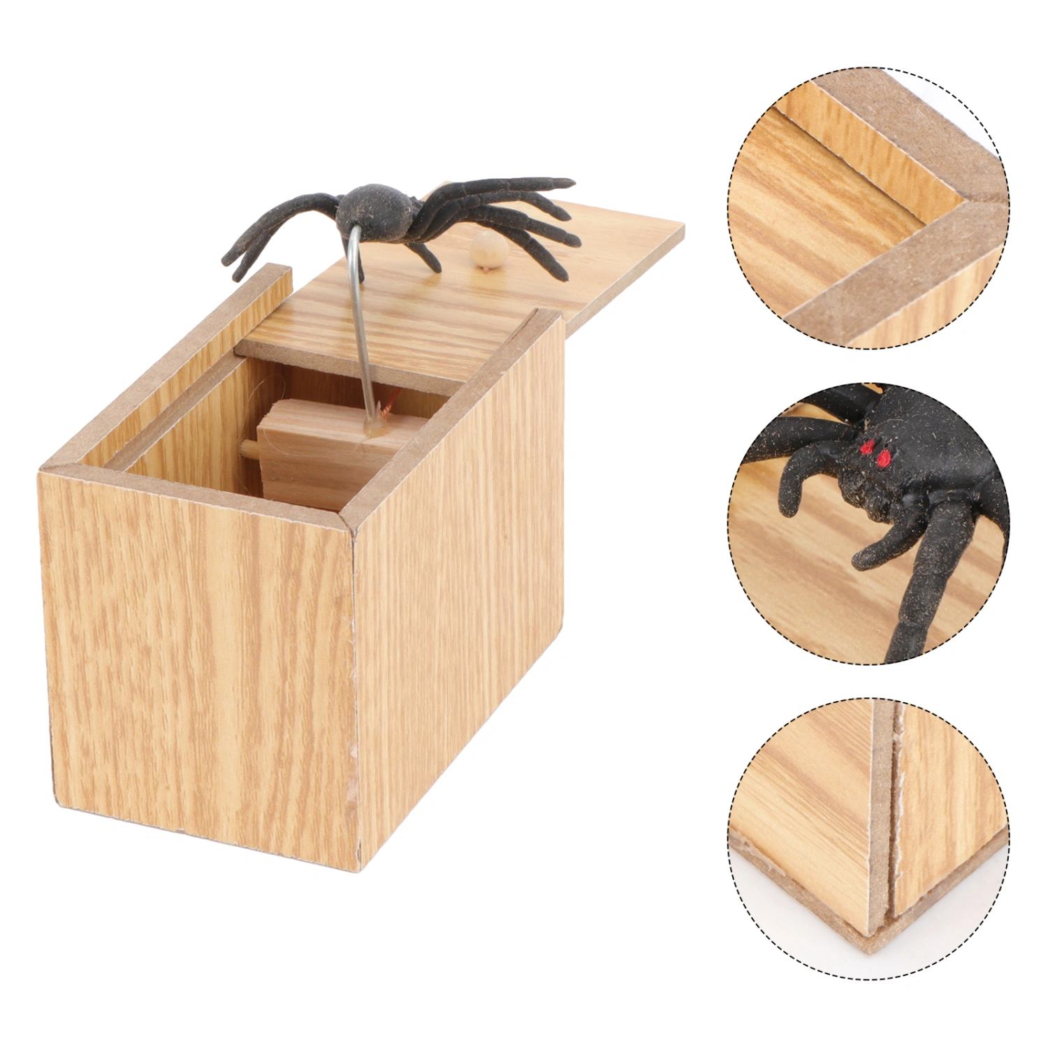 Tricky Spider Toy Prank Joking Funny Gadget Horrific Decor Tricky Prop Fake Spider Simulation Animal Prop with Wooden Box for Halloween April Fool's Day Mischief Carnival (As Shown)