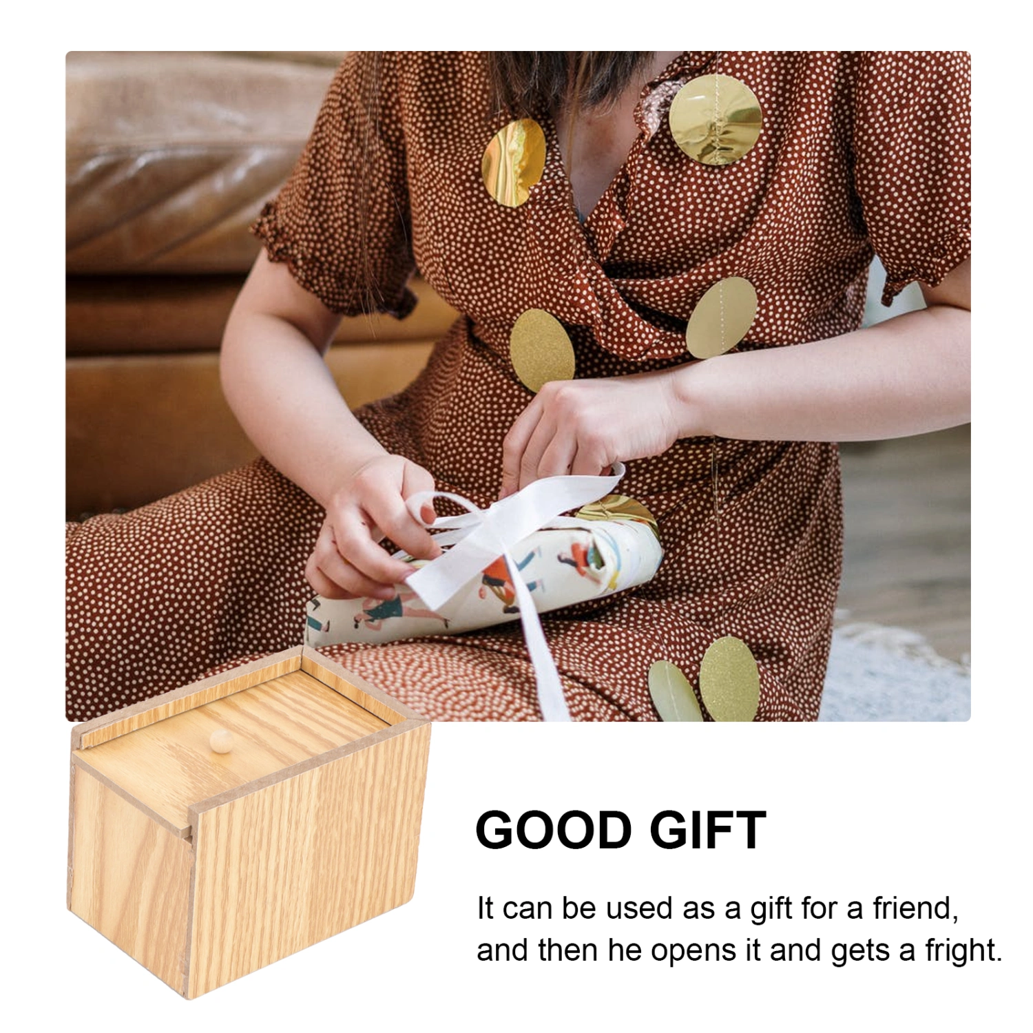 Tricky Spider Toy Prank Joking Funny Gadget Horrific Decor Tricky Prop Fake Spider Simulation Animal Prop with Wooden Box for Halloween April Fool's Day Mischief Carnival (As Shown)