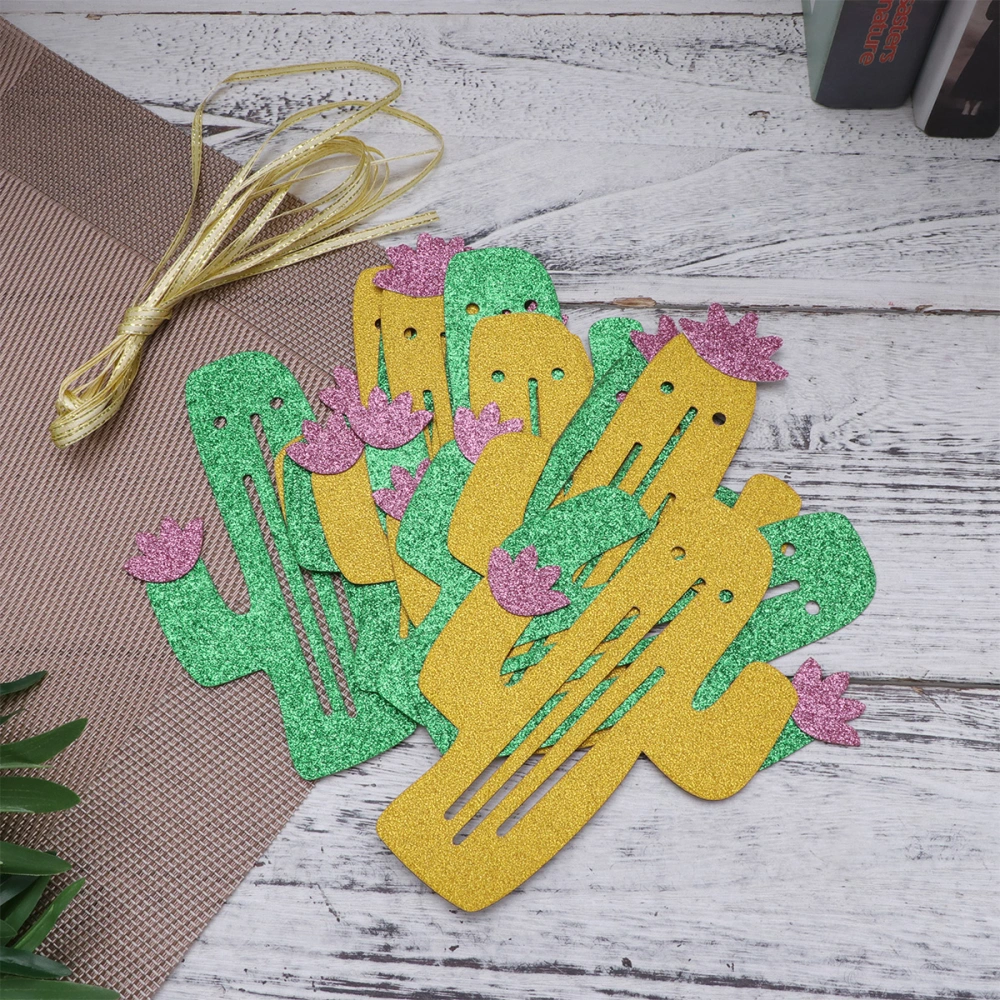 Hawaiian Tropical Party Garland Glitter Cactus with Flower Banner Bunting Hanging Decor