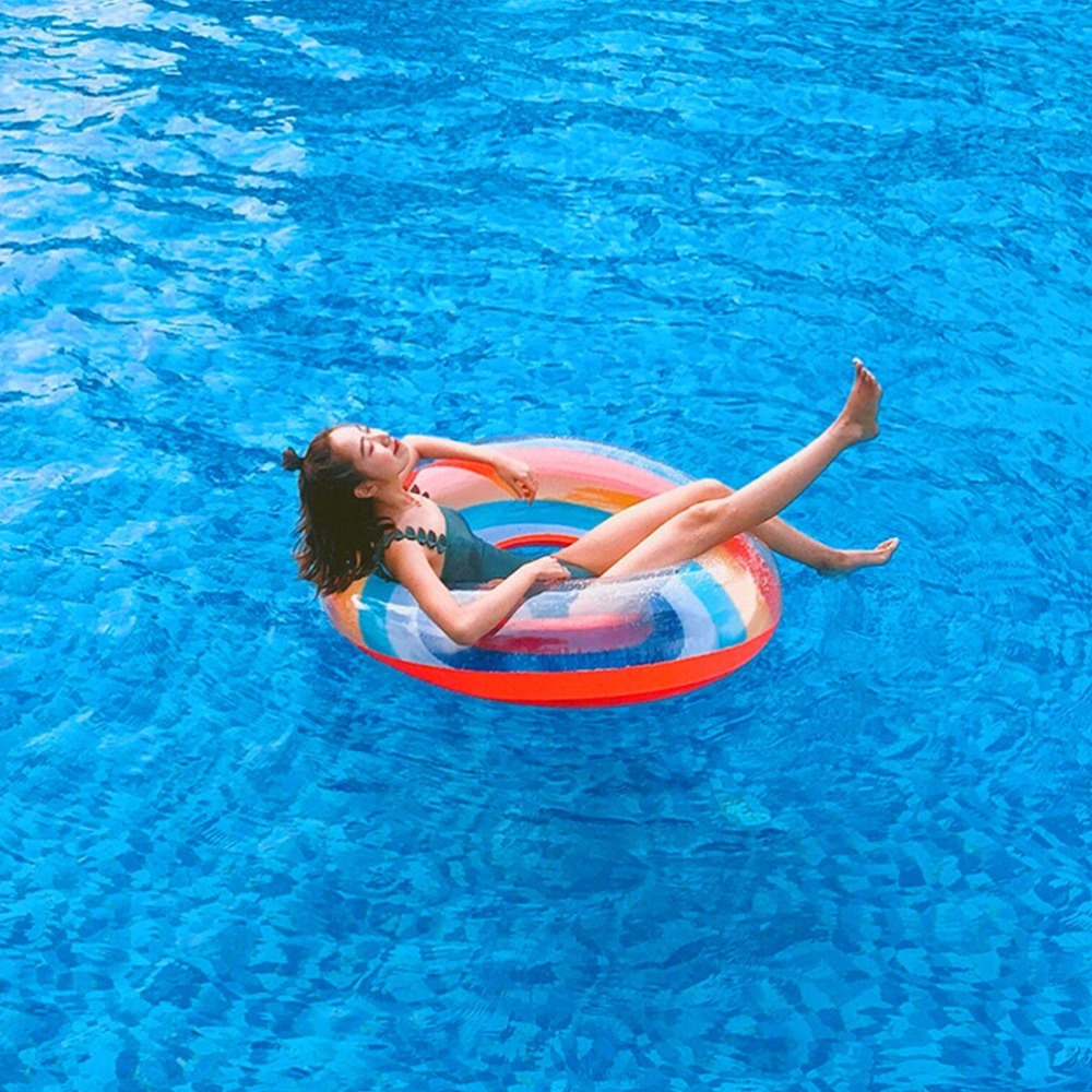 1PC Thicken Plastic Rainbow Pattern Inflatable Swimming Ring Safety Aid Float Seat Ring for Adults (320g)