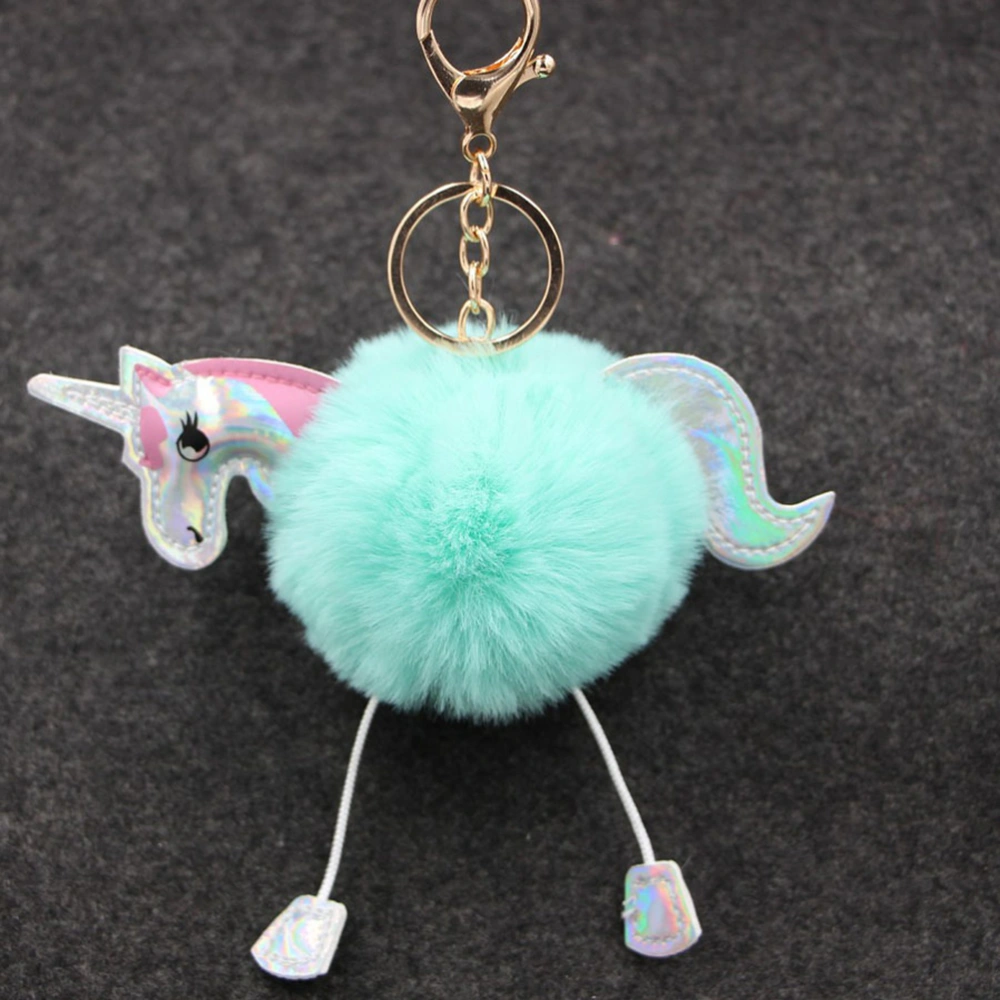 2pcs Unicorn Plush Ball Key Rings Key Chain Pendant for Handbag Car Keys (Dark Pink and Mint Green)