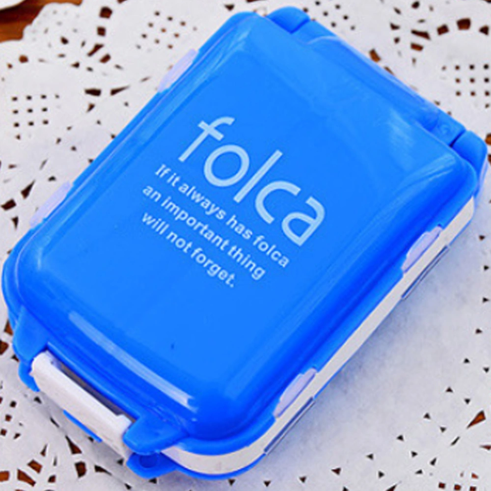 Double Layer 8 Compartments Pill Box Portable Plastic Pills Medicine Storage Case Box Container (Blue)