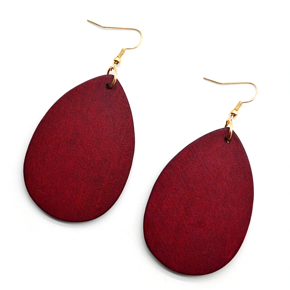 Stylish Personality Customized Teardrop Earrings Natural Wooden Ornaments for Women (Wine Red)