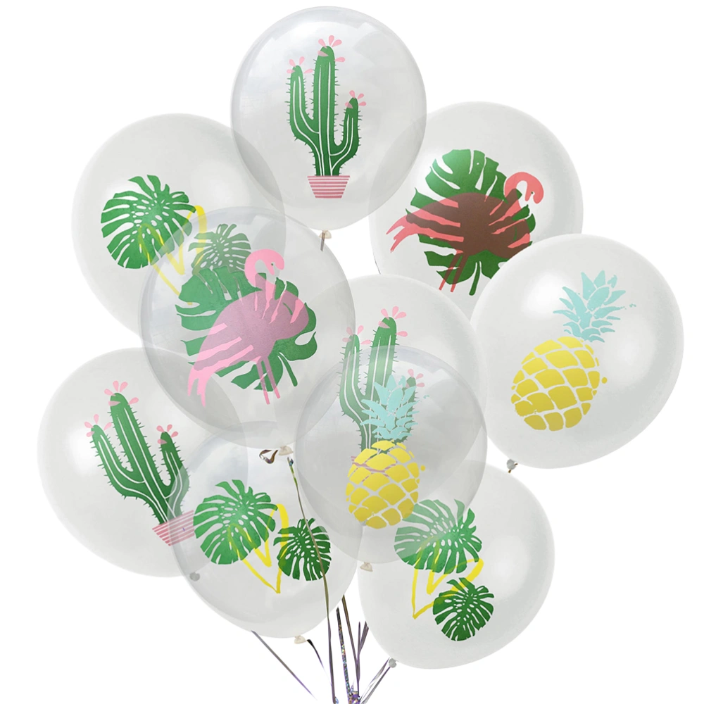 16pcs Hawaii Balloons Summer Party Wedding Birthday Decorative Latex White and Transparent Printed Balloons