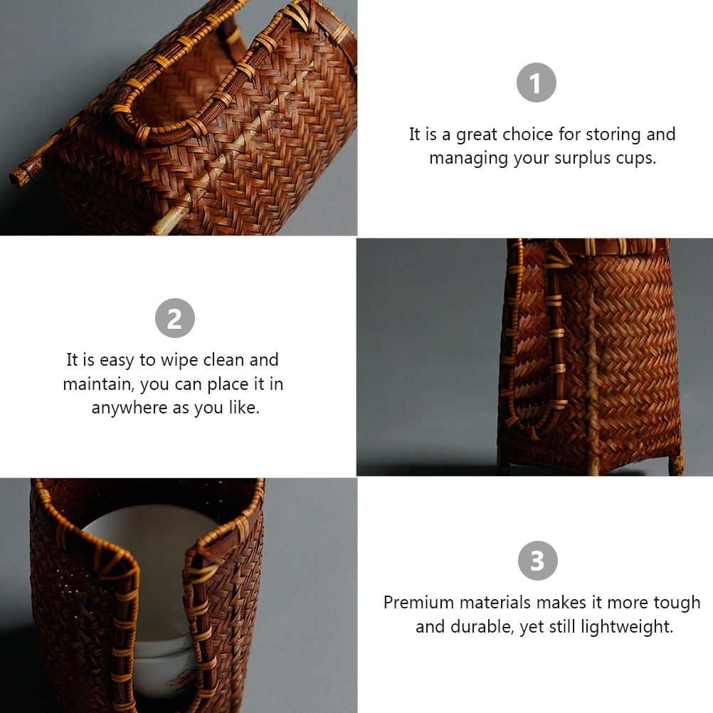 Bamboo Cup Cage Simple Cup Holder Weaving Teacup Holder Draining Teacup Rack
