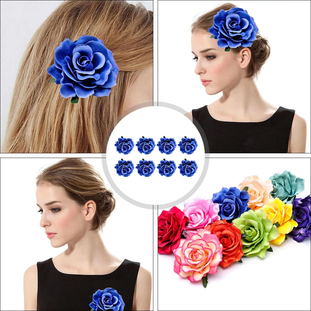 8Pcs Cloth Flower Shaped Brooch Lifelike Rose Corsage Bride Breastpins Dress Pin