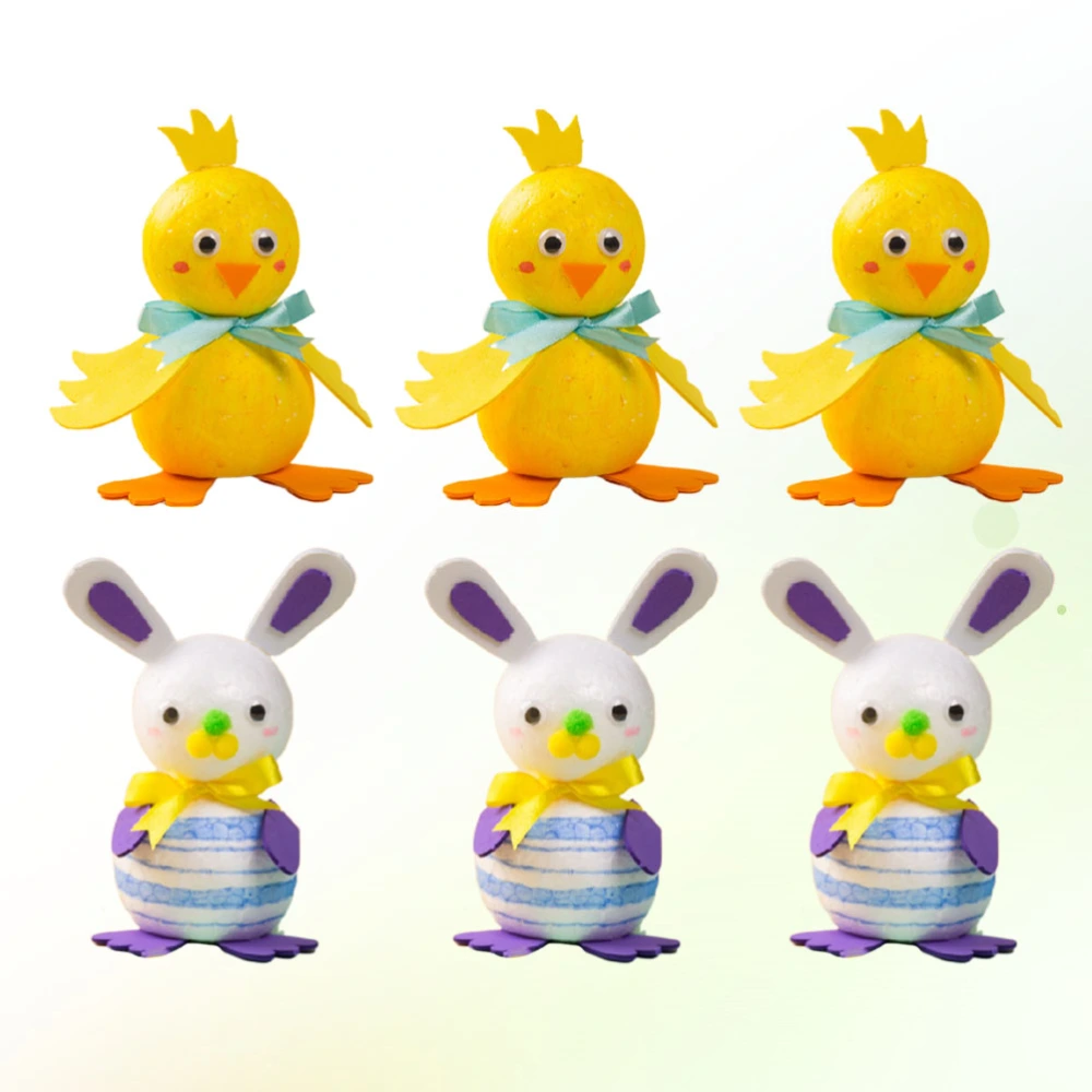 6PCS Easter DIY Material Kit Creative Handmade Cartoon DIY Animal Materials for Kids Kindergarten ry (Chick, Rabbit)