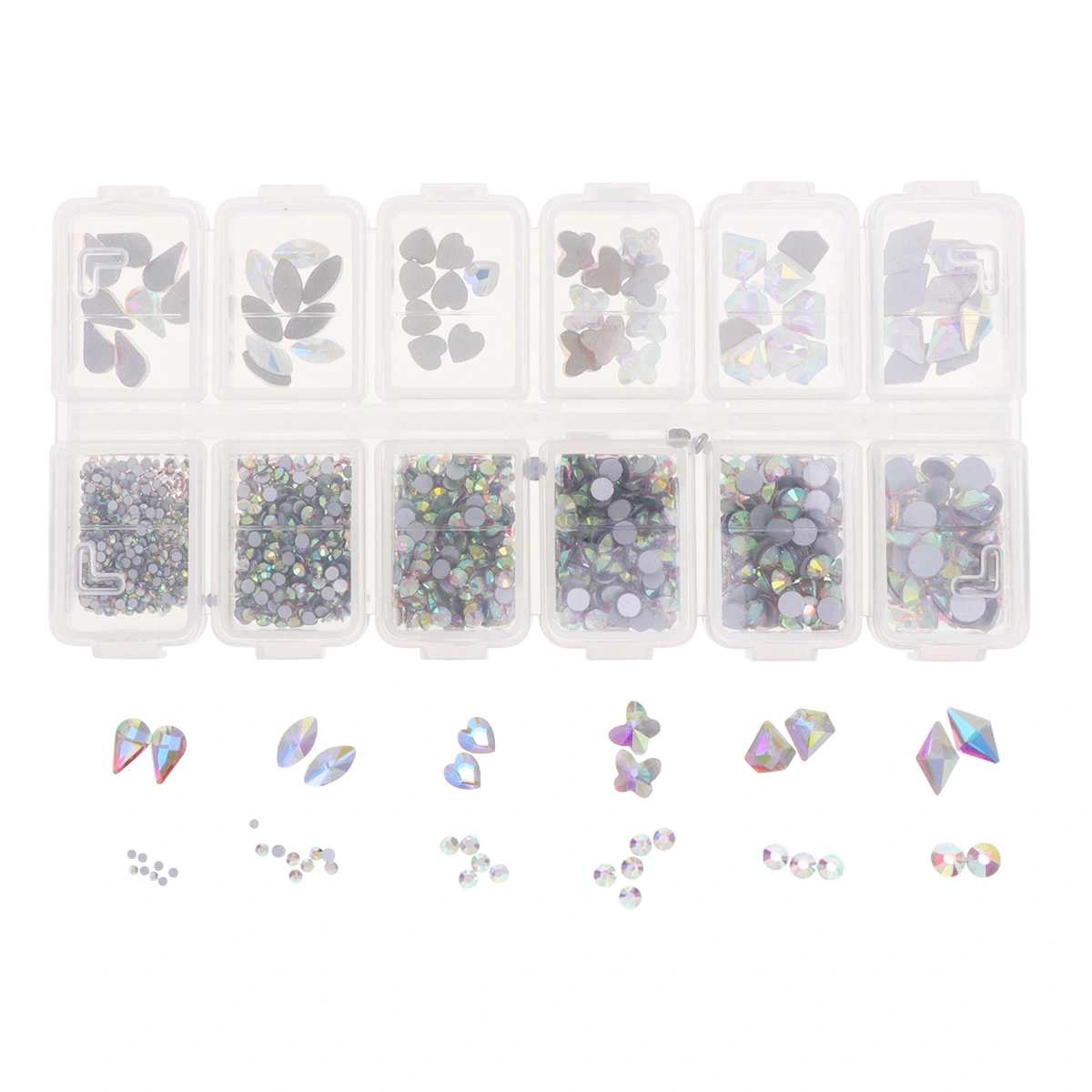 1788pcs 12 Compartment Manicure Glass Rhinestone Colorful Crystal Nail Accessories for Woman Lady Girl