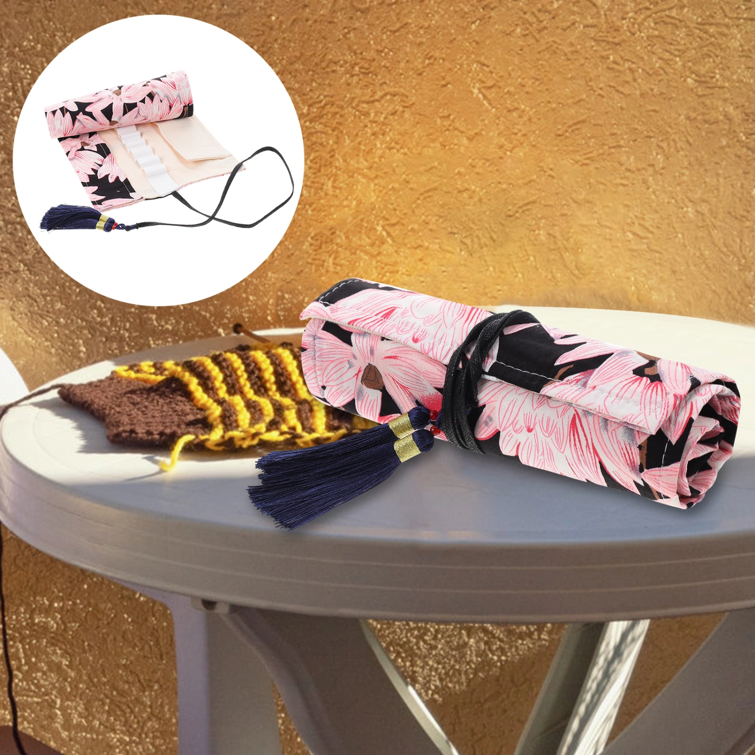Rolling Crochet Needle Storage Bag Crochet Hook Holder Knitting Needles Tools Organizer