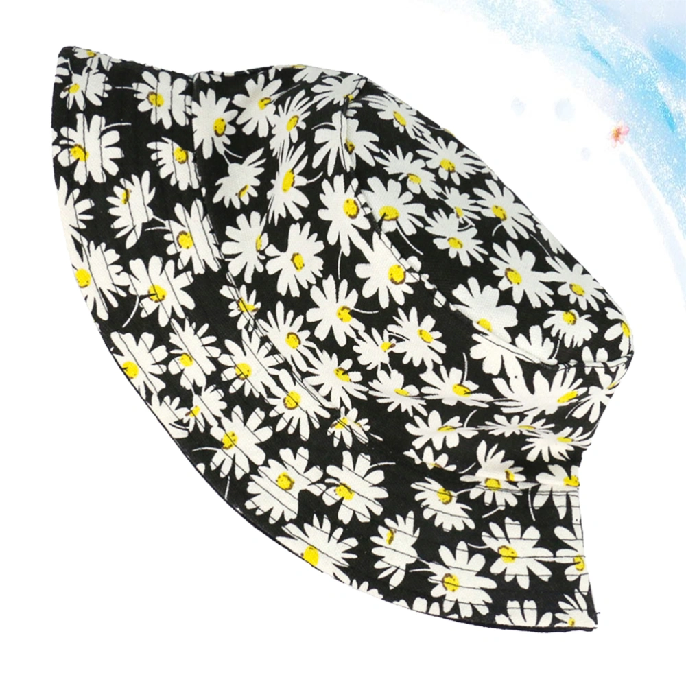 1Pc Daisy Printing Bucket Hat Fashion Fisherman Hat Summer Sun Hat Sun Protection Sun Block Hat for Outdoor Beach Travel (White Black)