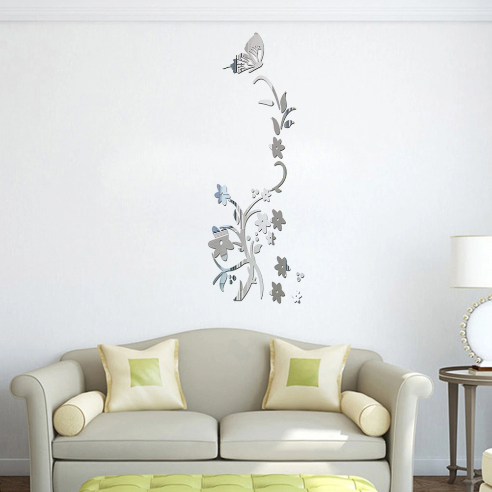 Flower Rattan Acrylic 3D Crystal Mirror Wall Sticker Home Porch Background Wall Sticker (Silver)