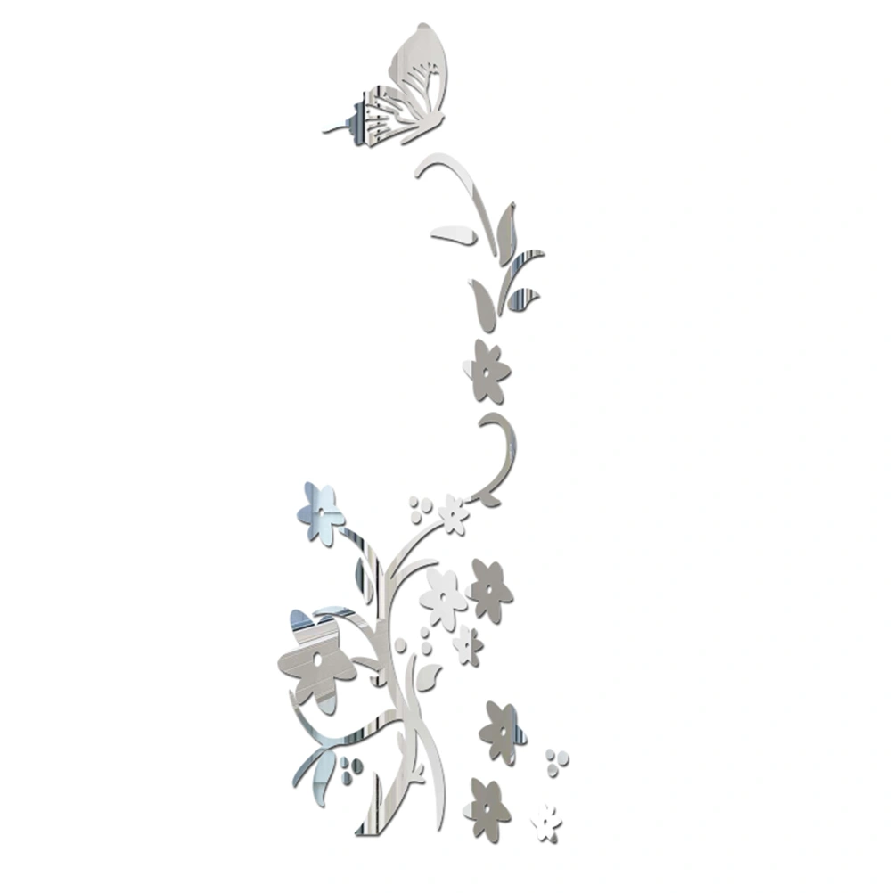 Flower Rattan Acrylic 3D Crystal Mirror Wall Sticker Home Porch Background Wall Sticker (Silver)