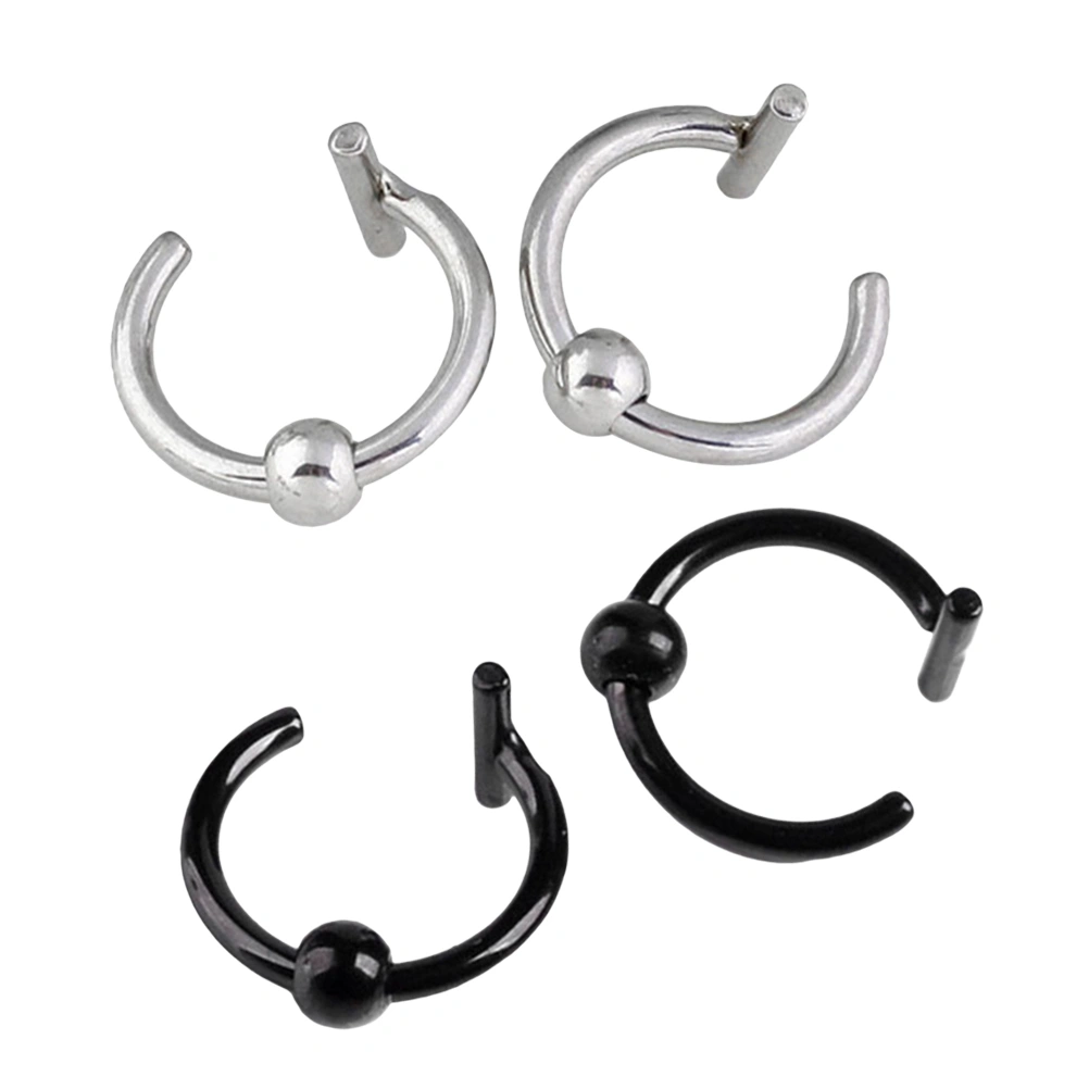 4pcs Stainless Steel Nose Ring C Shaped Nostril Lip Body Piercing Jewelry (Black and Steel Color for Each 2pcs)