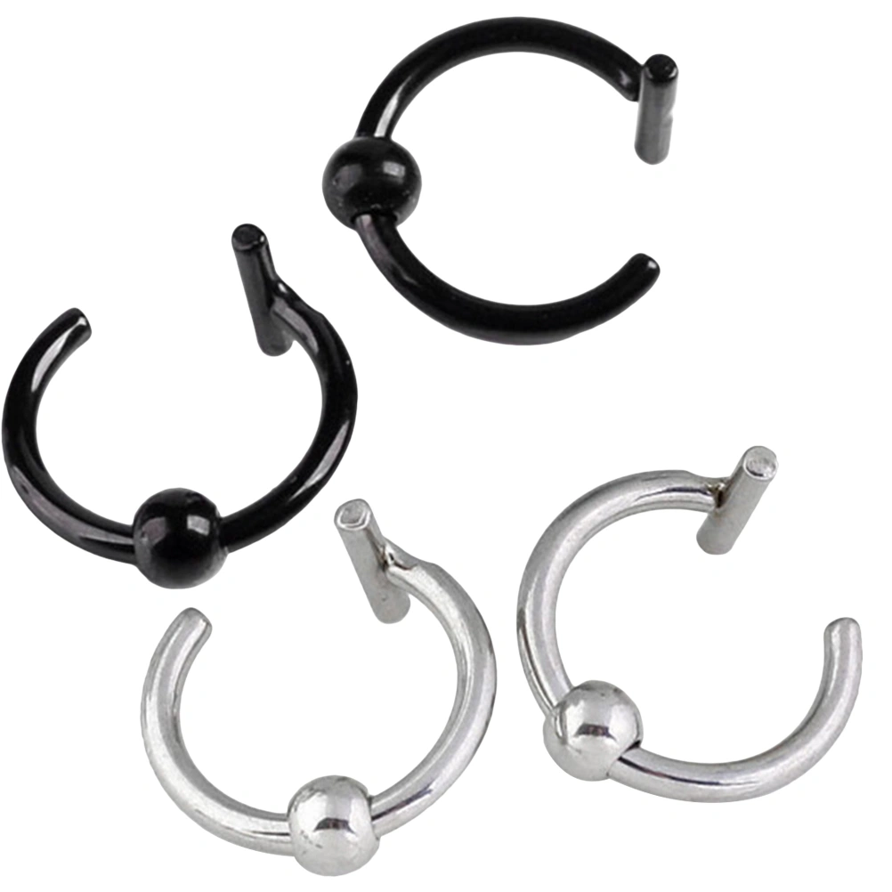 4pcs Stainless Steel Nose Ring C Shaped Nostril Lip Body Piercing Jewelry (Black and Steel Color for Each 2pcs)