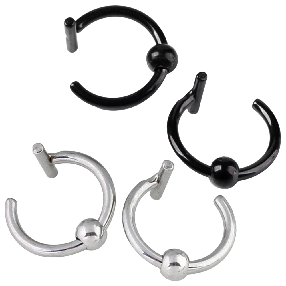 4pcs Stainless Steel Nose Ring C Shaped Nostril Lip Body Piercing Jewelry (Black and Steel Color for Each 2pcs)