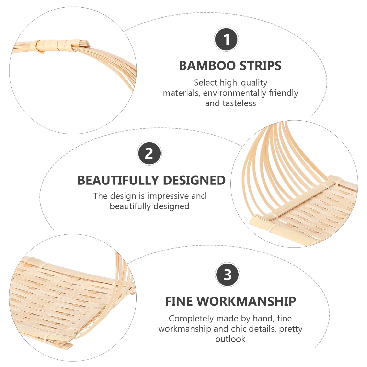 1pc Delicate Bamboo Woven Storage Basket Handmade Fruit Basket Picnic Basket