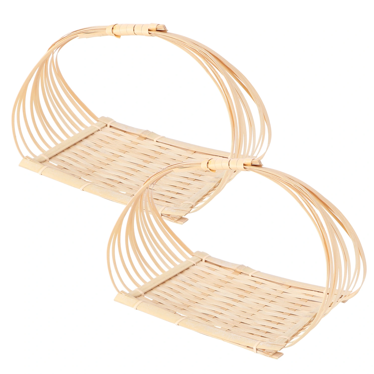 1pc Delicate Bamboo Woven Storage Basket Handmade Fruit Basket Picnic Basket