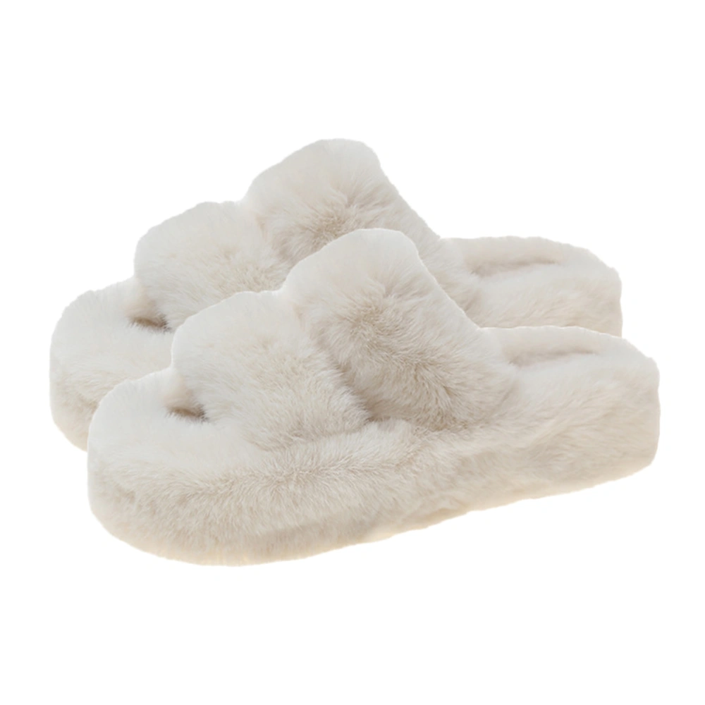 1 Pair Women Furry Slippers Plush Fluffy Open Toe Slippers Indoor House Shoes