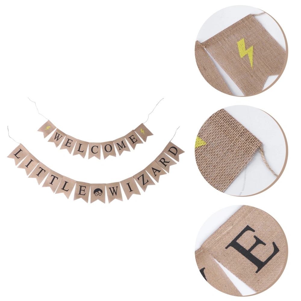 Wizard Theme Party Burlap Banner Creative Printing Swallowtail Garland Bunting Flag Linen Dovetail Shape Party Supplies