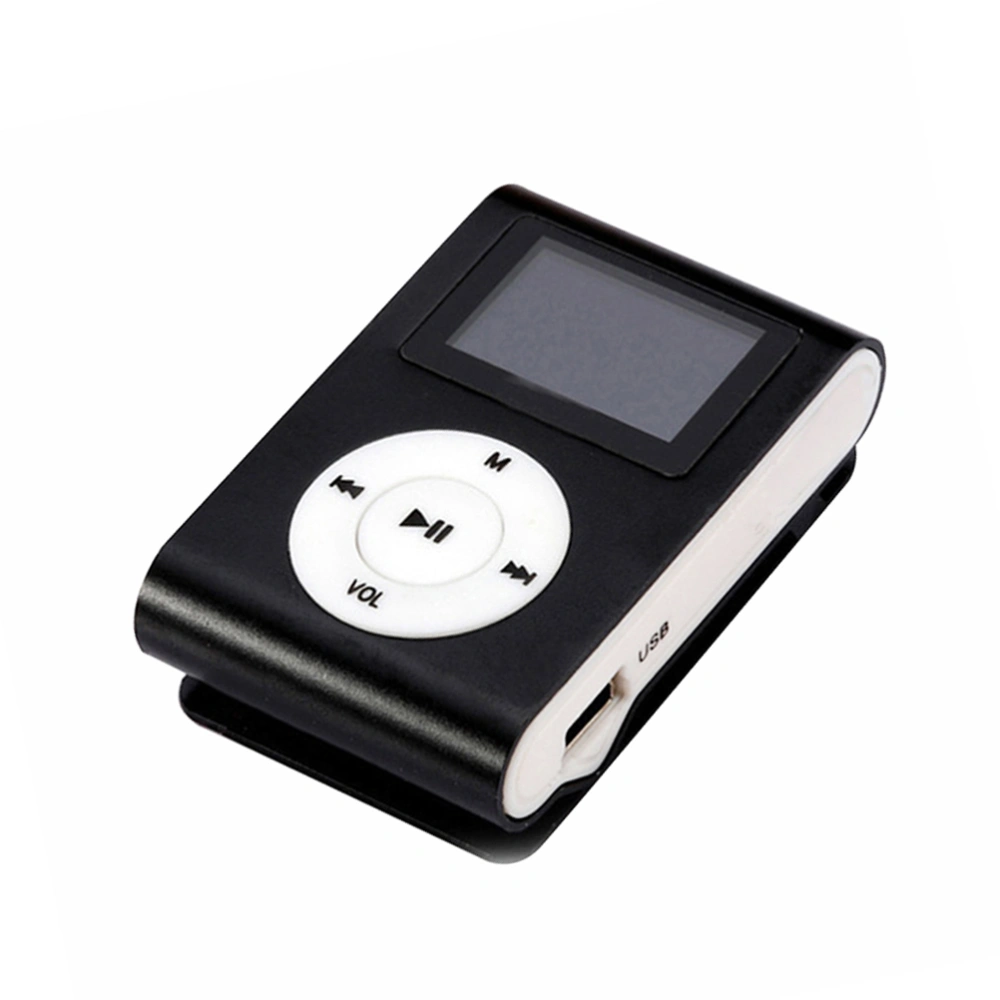 Mini USB Clip MP3 Player LCD Screen Support 32GB Micro SD TF (Black)