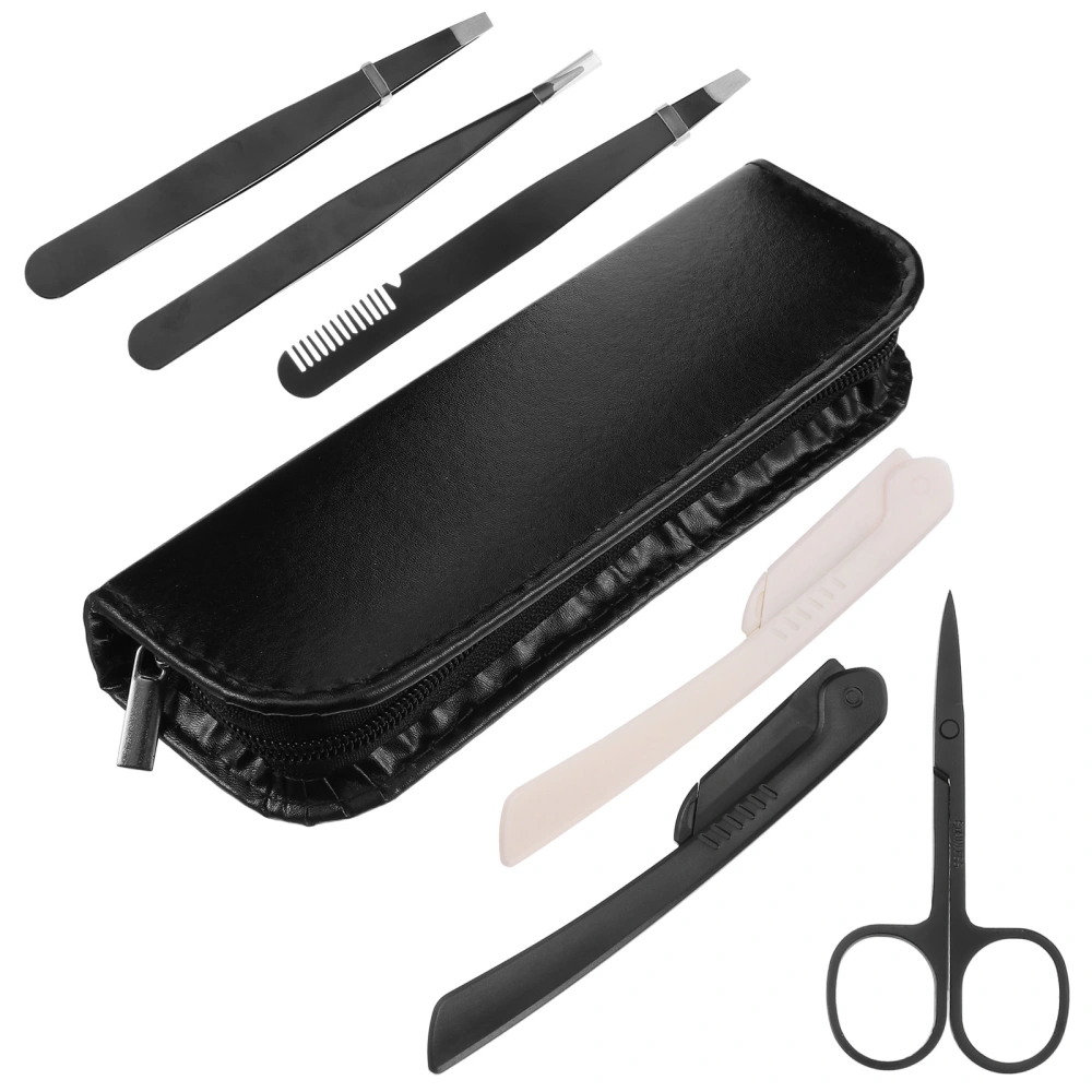 6pcs Eyebrow Grooming Eyebrow Razor Tweezers Trimming Set with Storage Bag