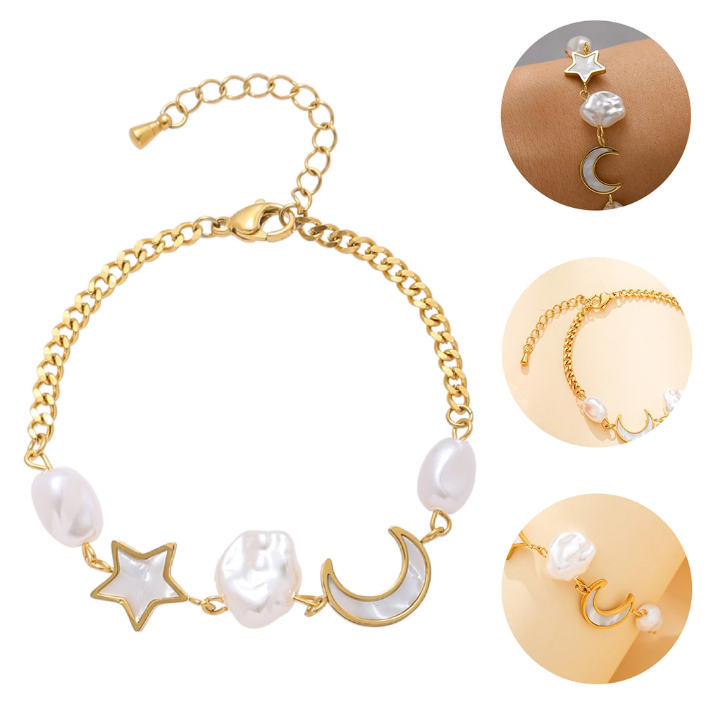 Moon and Star Charm Bracelet Bangle Fashion Jewelry Gift for Women Girls