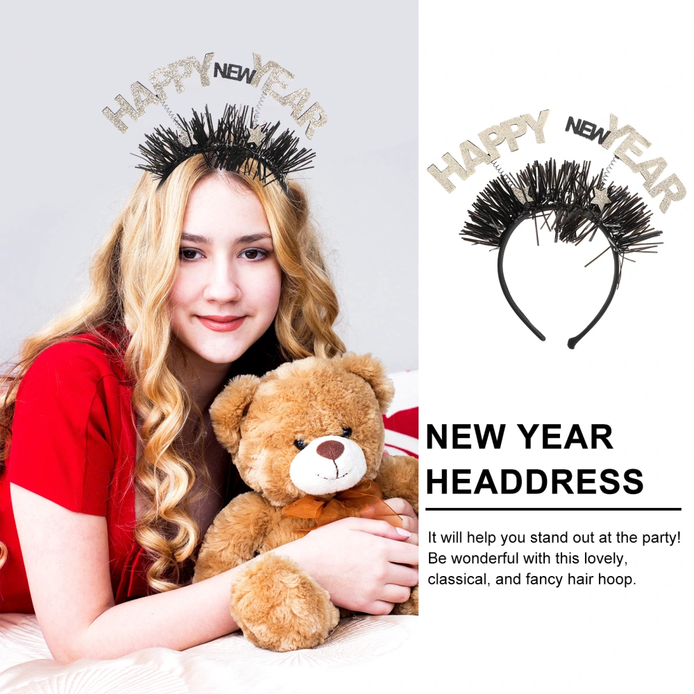 Happy New Year Headdress New Year Hair Hoops Glitter New Year Hair Ornament