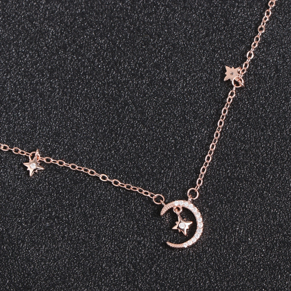 Moon and Star Designed Necklace Clavicle Chain Necklace Fashion Neck Pendant Rose Gold