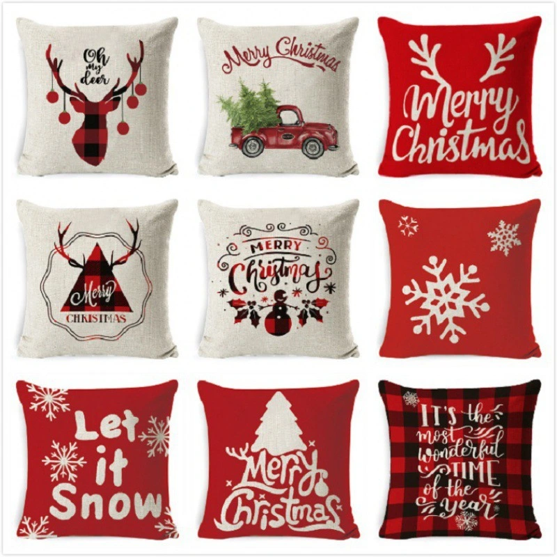 Christmas Linen Printing Decoration Pillowcase