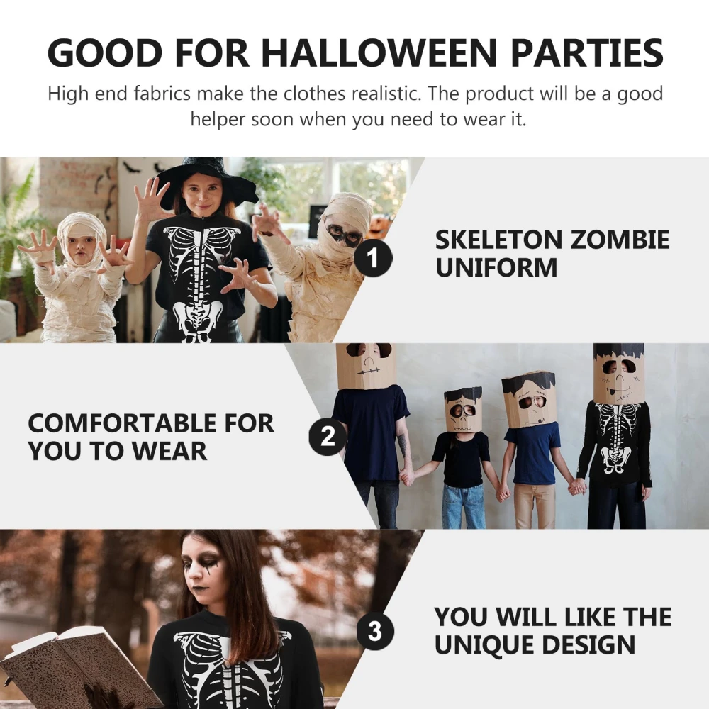 1Pc Halloween Party Costume Cosplay Skull Costume Set Festival Costume (Black)