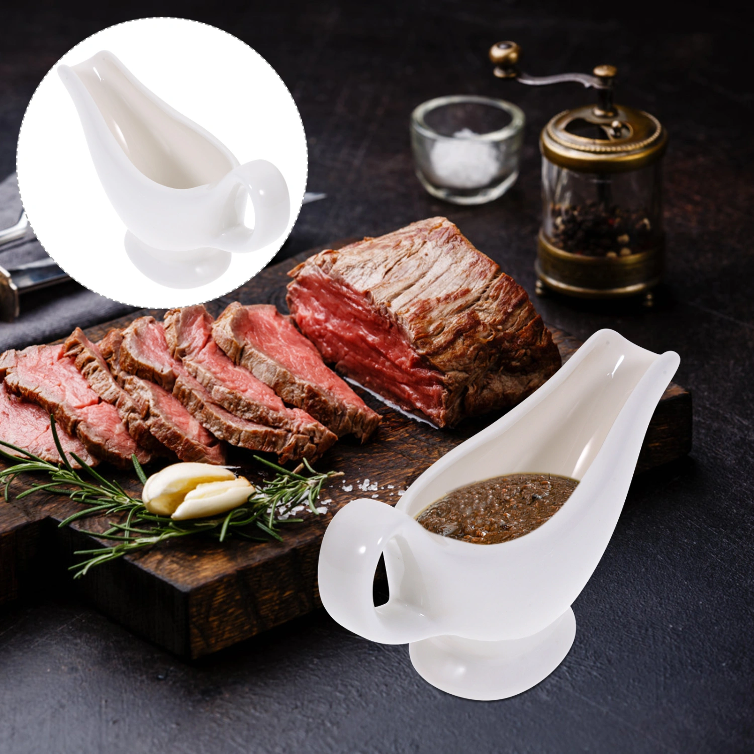 1pc Home Ceramic Gravy Boat Saucier Sauce Jug Seasoning Storage Container