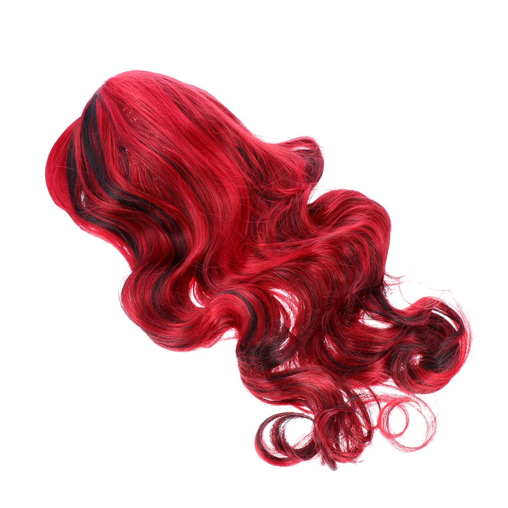 Long Curly Cosplay Wig Black and Red Halloween Wig Cover for Girls Women