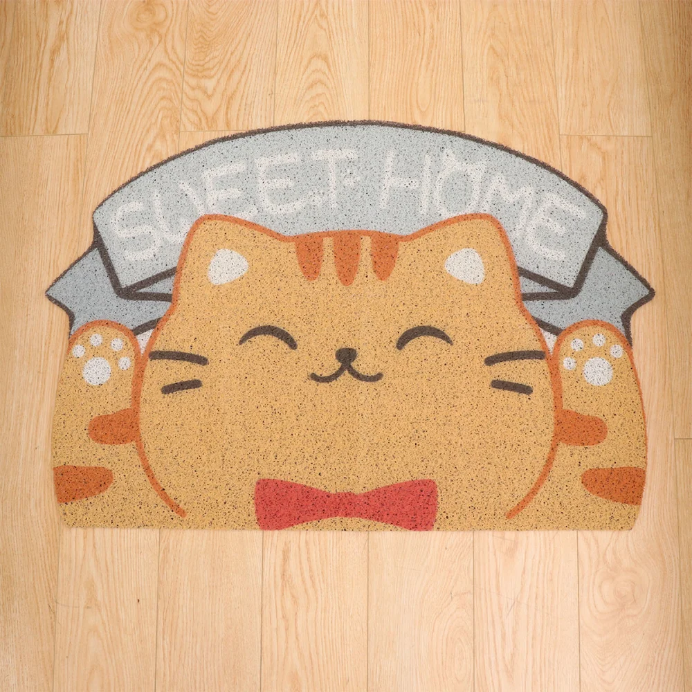 1pc Door Mat Entrance Dirt Trapper Floor Door Mat Non-slip Wear Resistant Front Doormats Washable Pad for Home Indoor Entrance (60x90cm, Cartoon Smiling Cat Pattern)