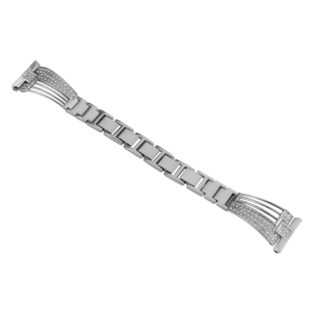 1Pc Stainless Steel Watch Band Delicate Fanshaped Rhinestone Inlaid Wristband Replacement Strap Compatible for Fitbit Versa (Silver)