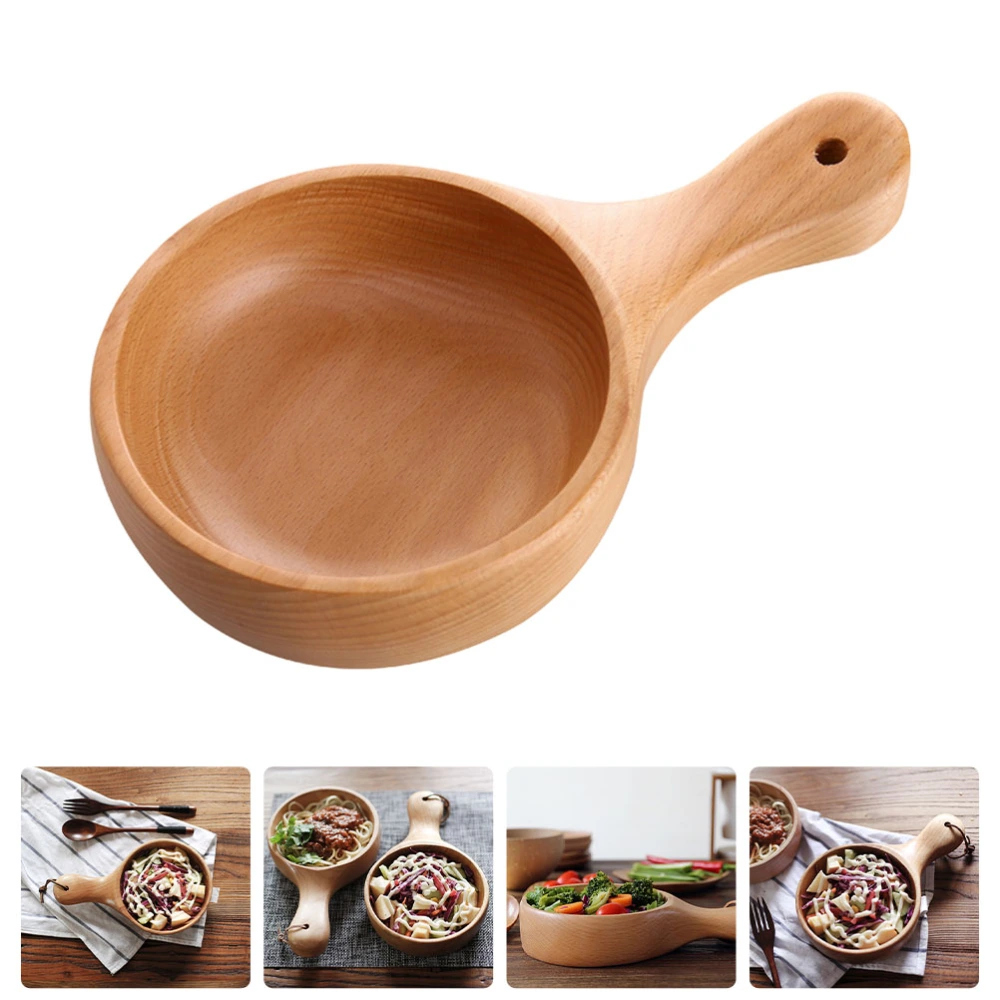 Japanese Style Pickle Bowl Beech Salad Bowl with Handle Fruit Pizza Bowl Scoop Shaped Bowl