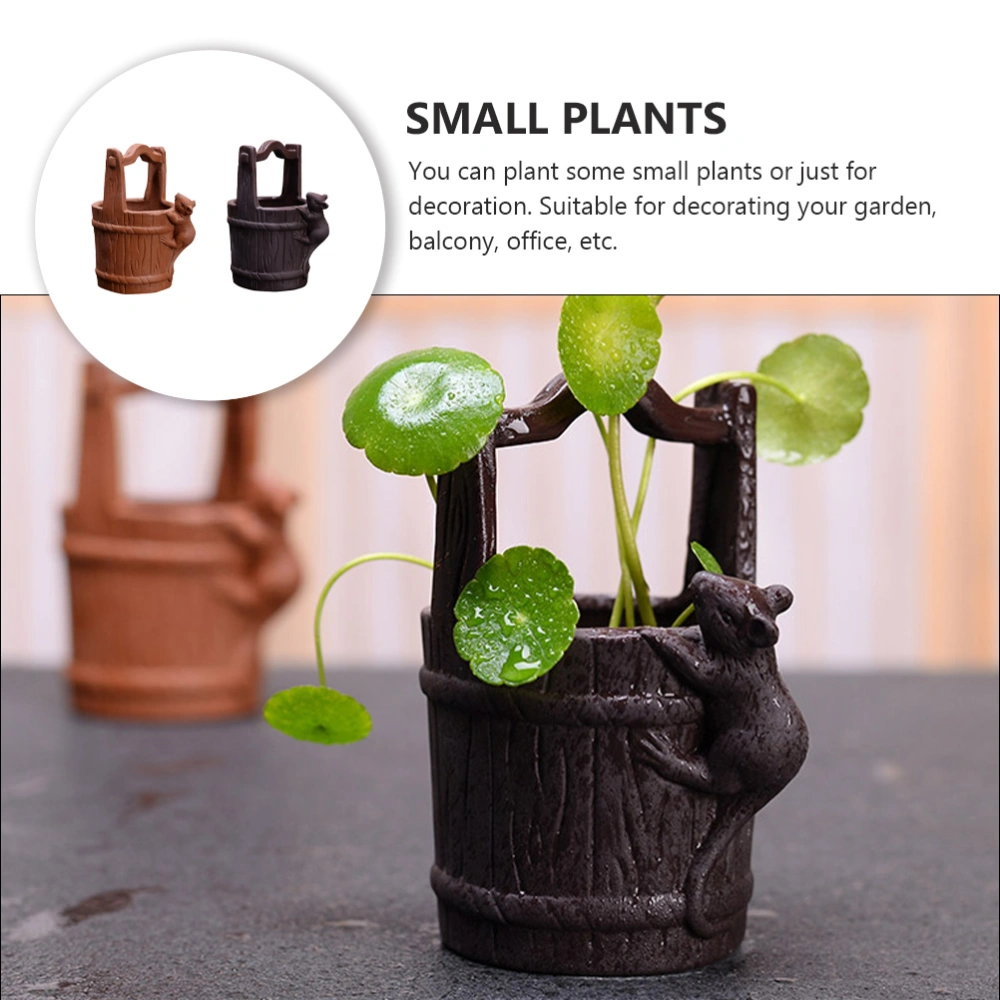 2pcs Adorable Ceramic Bucket Flower Pot Plants Gardening Bucket Ornaments