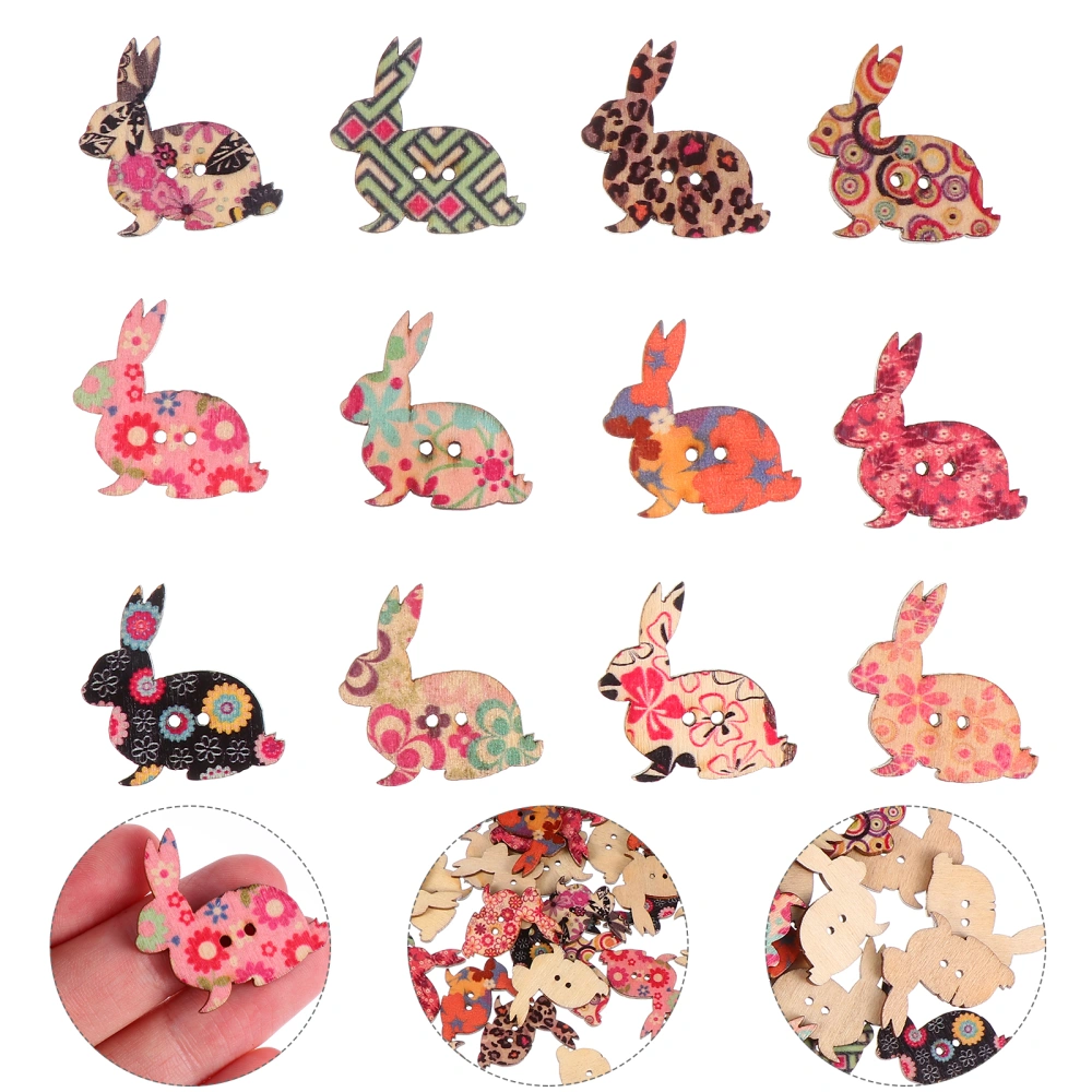 100pcs Wooden Buttons Two Holes Buttons Bunny Shaped Buttons DIY Sewing Buttons