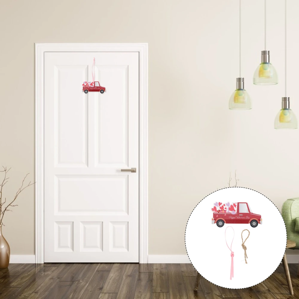 4PCS Valentine's Day Door Pendants Car Shaped Pendants Wooden Door Pendants