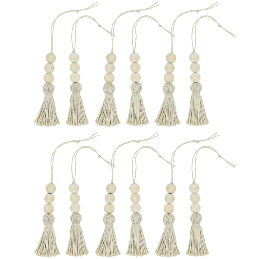 12 Pcs Wooden Tassel Beads Ornaments String Beading Door Handle Decoration