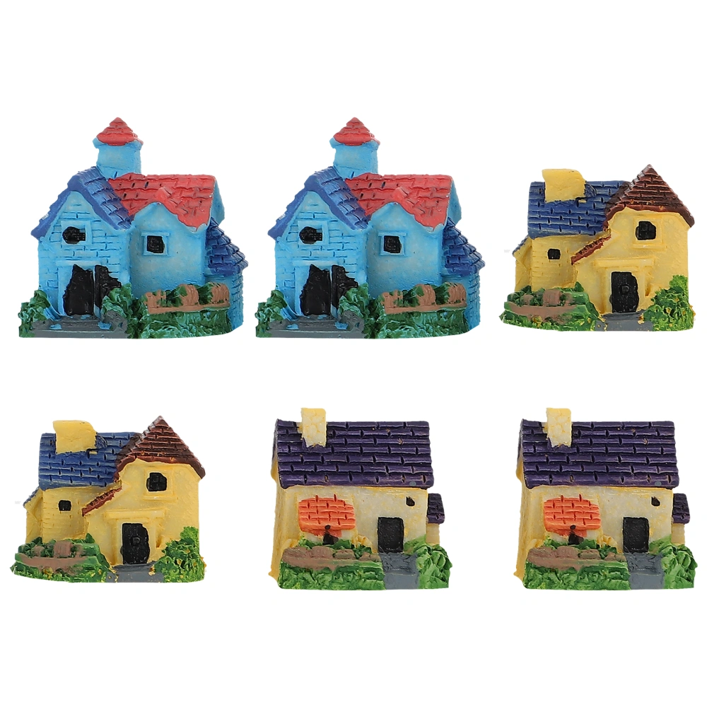 6pcs Miniature House Model Flowerpot Decorative Ornaments Figurines Decor