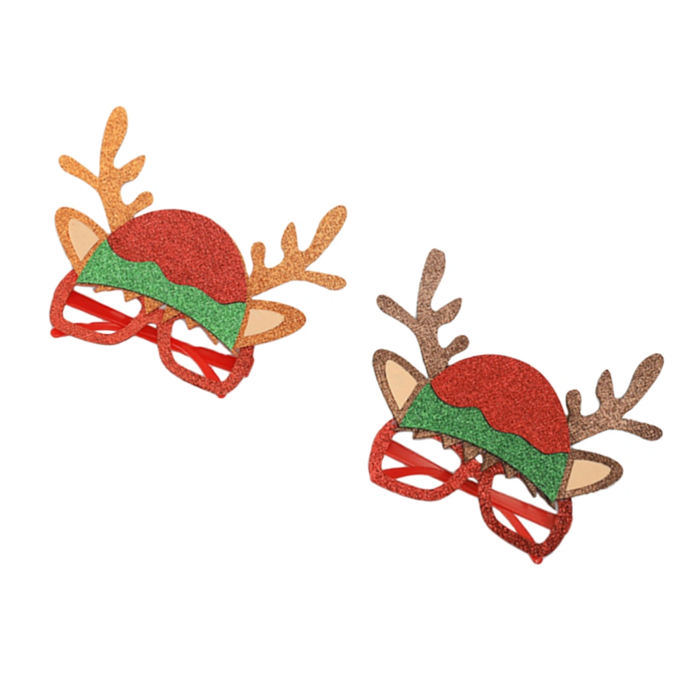 2pcs Christmas Novelty Glitter Antlers Glasses Eyeglasses (Random Style)