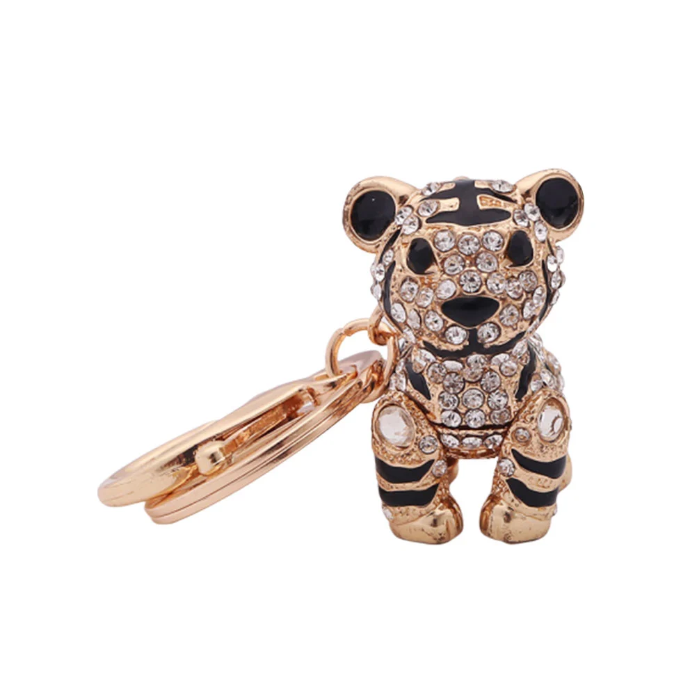 1pc Tiger Rhinestone Inlaid Keychain Purse Bag Buckle Handbag Pendant Car Key Chain