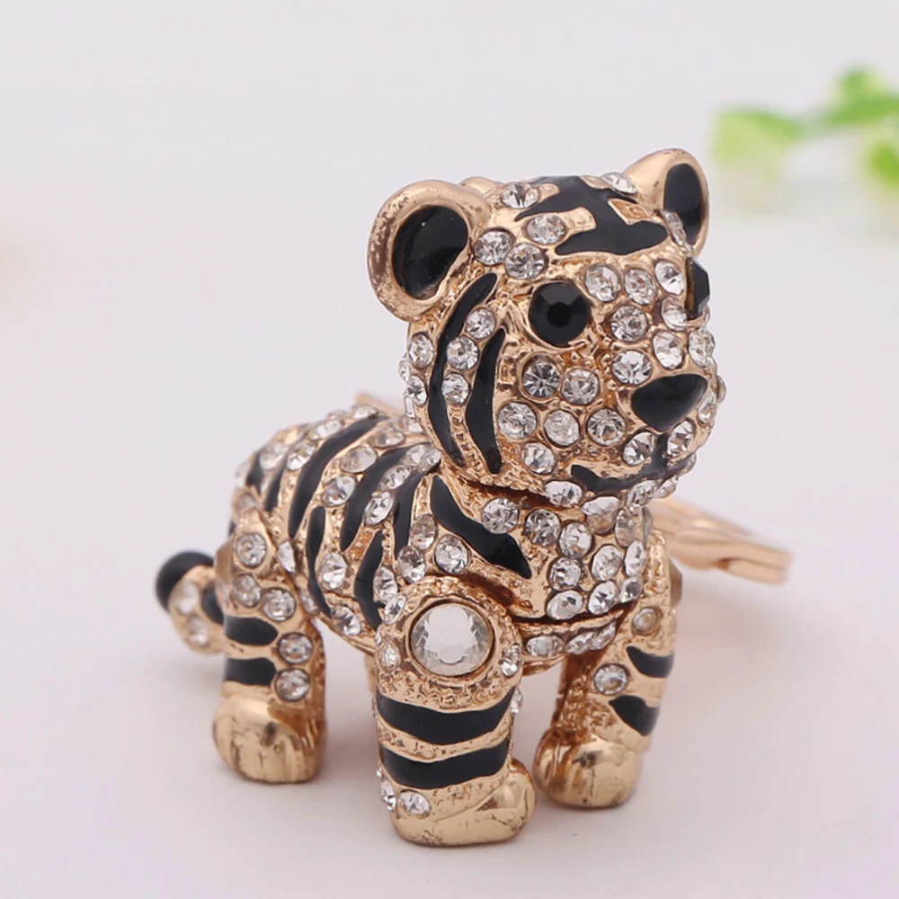 1pc Tiger Rhinestone Inlaid Keychain Purse Bag Buckle Handbag Pendant Car Key Chain