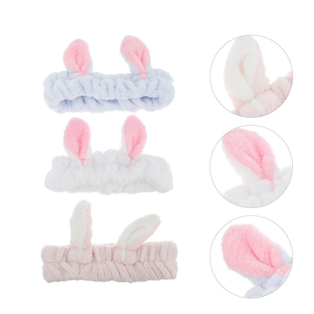 3pcs Bunny Ear Headband Elastic Spa Facial Headband for Washing Face Makeup