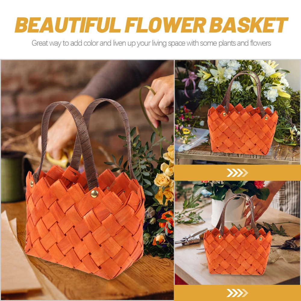 1PC Handmade Woven Flower Basket Portable Dried Flower Storage Basket Home Decor (Brown, Small)