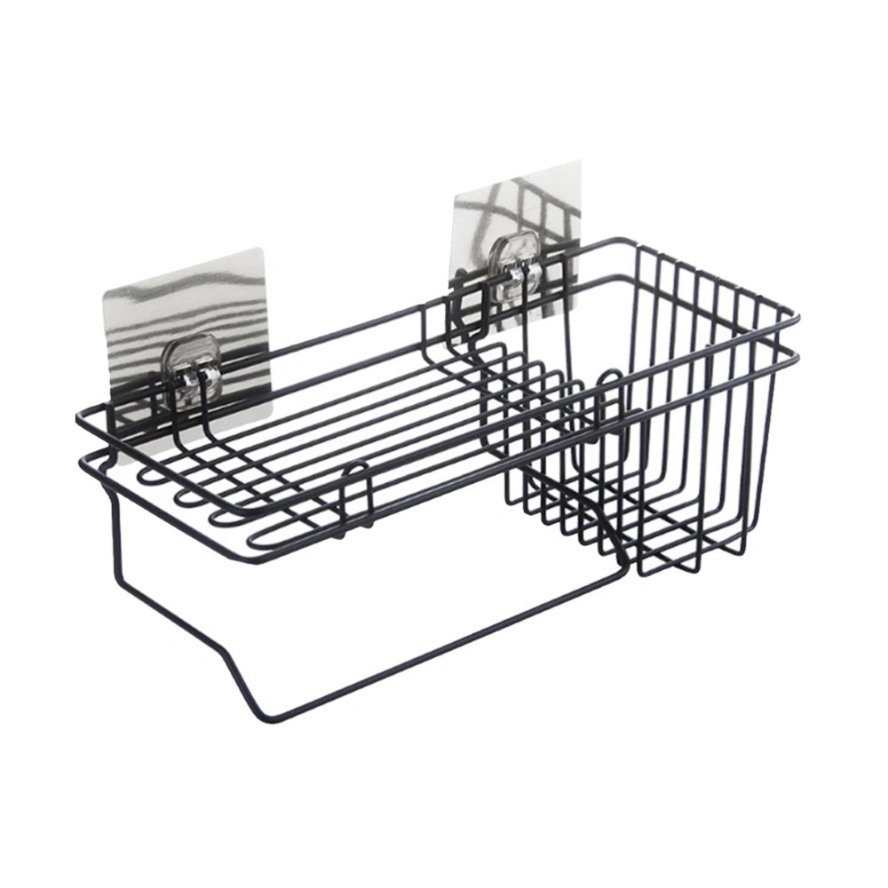 Punch Free Kitchen Drain Rack Soap Sponge Holder Sink Sponge Hollow Soap Hanging Basket Sink Shelf （Black）