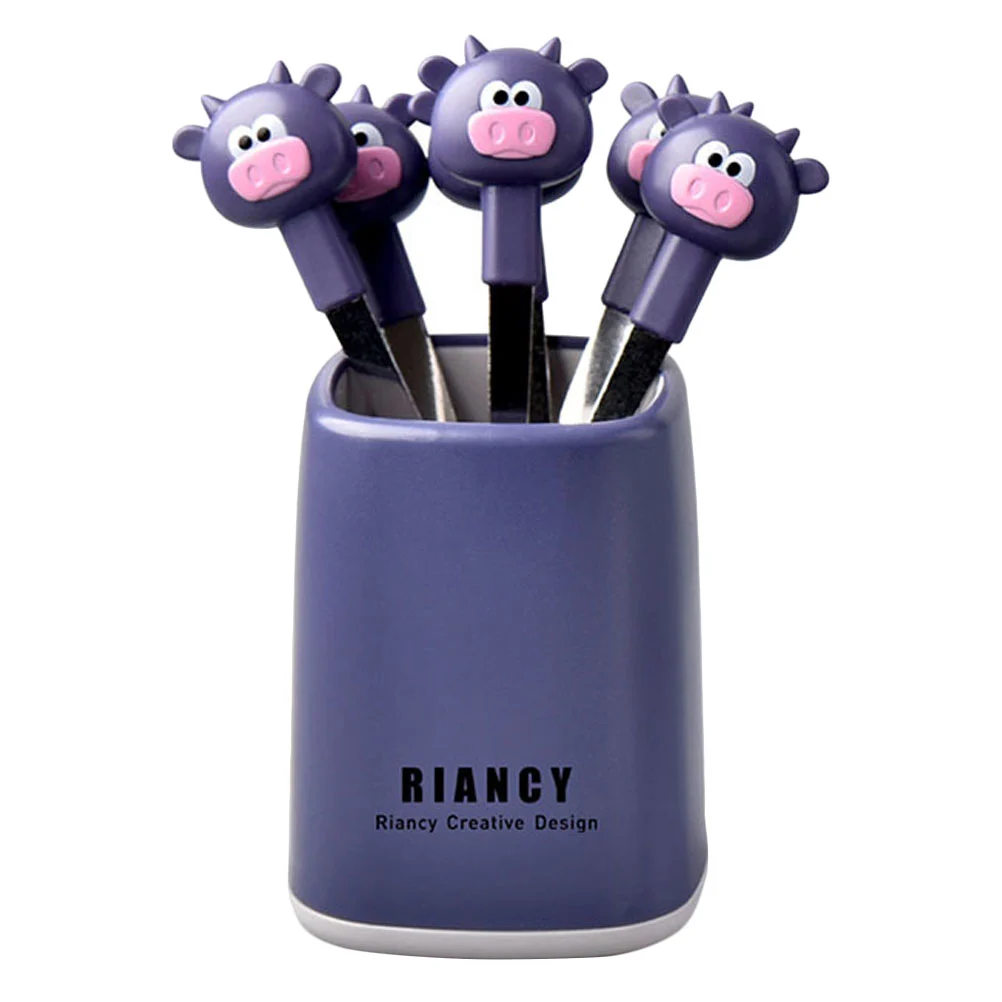 1 Set Cartoon Stainless Steel Fruit Forks Home Food Forks with a Holder