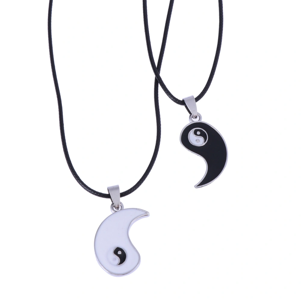 1 Pair Alloy Bagua Tai Chi Ying Yang Pendant Necklace for Best Friend Couple (Leather Chain)